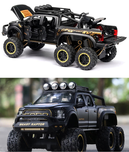 1:24 Diecast F150 Raptor Pickup Truck — Metal Model Car with Sound & Light for Kids Age 3+, Blue