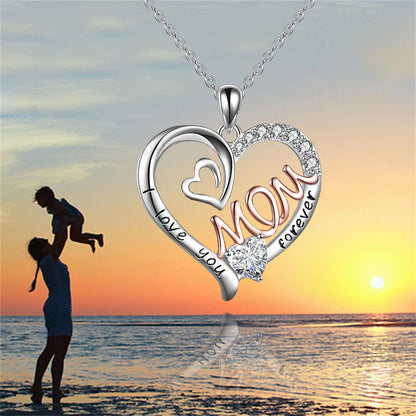Love Heart Mom Pendant Necklace - Elegant White K-Plated Jewelry Gift for Mother’s Day & Special Moments