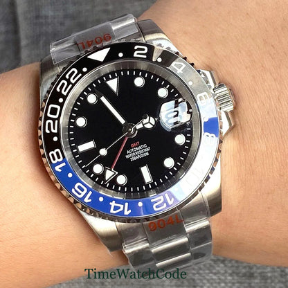 Tandorio 40mm Men’s Automatic Watch – NH34A Movement, GMT Function, Luminous Black Dial, Sapphire Crystal, Auto Date & Rotating Bezel