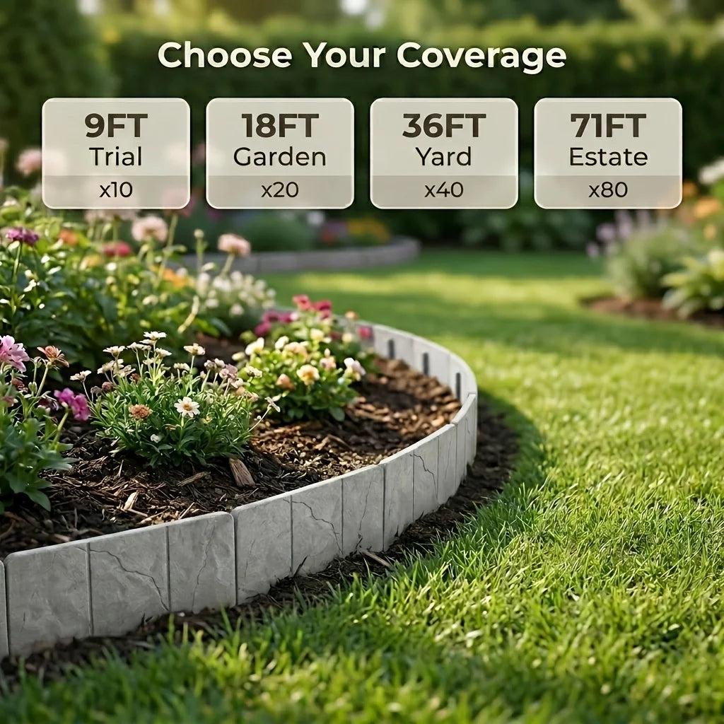Stone-Look Garden Edging - No-Dig Landscape Border Panels for Flower Beds, Lawns & Pathways