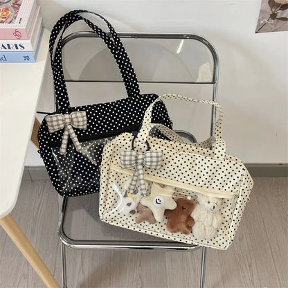 Y2K Anime Ita Shoulder Bag - Transparent Polka Dot Tote with Large Capacity DIY Display
