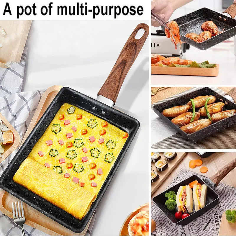 Nonstick Tamagoyaki Japanese Omelette Pan: Skillet Rectangle Tamago Pan for Small Egg Frying - Complete with Cooking Tools