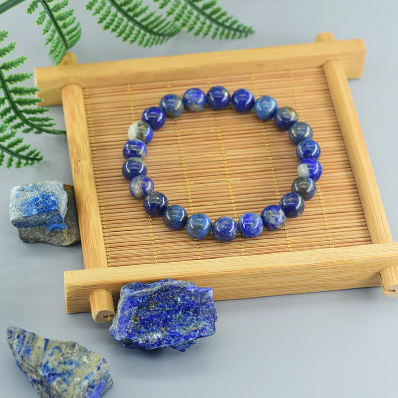 Natural 5A Lapis Lazuli Stone Bracelet - Elastic Healing Bead Jewelry Gift for Men & Women