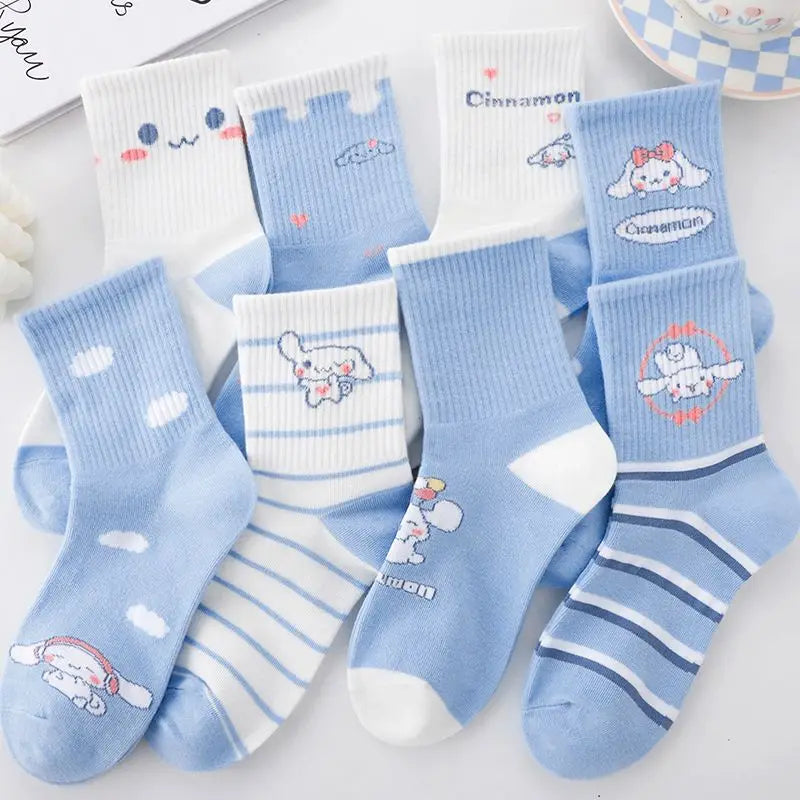 New Sanrio Cinnamoroll Cartoon Socks — Cute Unisex Mid-Calf Socks for Kids & Adults, Perfect for Autumn & Winter