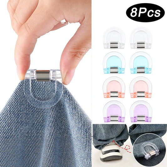 8PCS Invisible Pant Hem Clips - Non-Slip Leg Shortening Clips for Clothing Adjustment & Quick Fixing