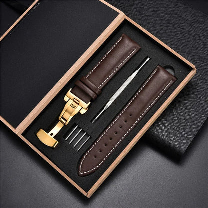 Genuine Leather Watch Strap - 18mm, 20mm, 22mm & 24mm Replacement Band with Butterfly Buckle for Men and Women