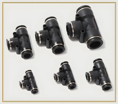 High Quality Pneumatic Air Tube Quick Connector Fitting – Black PU/PE/NY Pipe Fittings 3–16mm Industrial Hose Adapter Set
