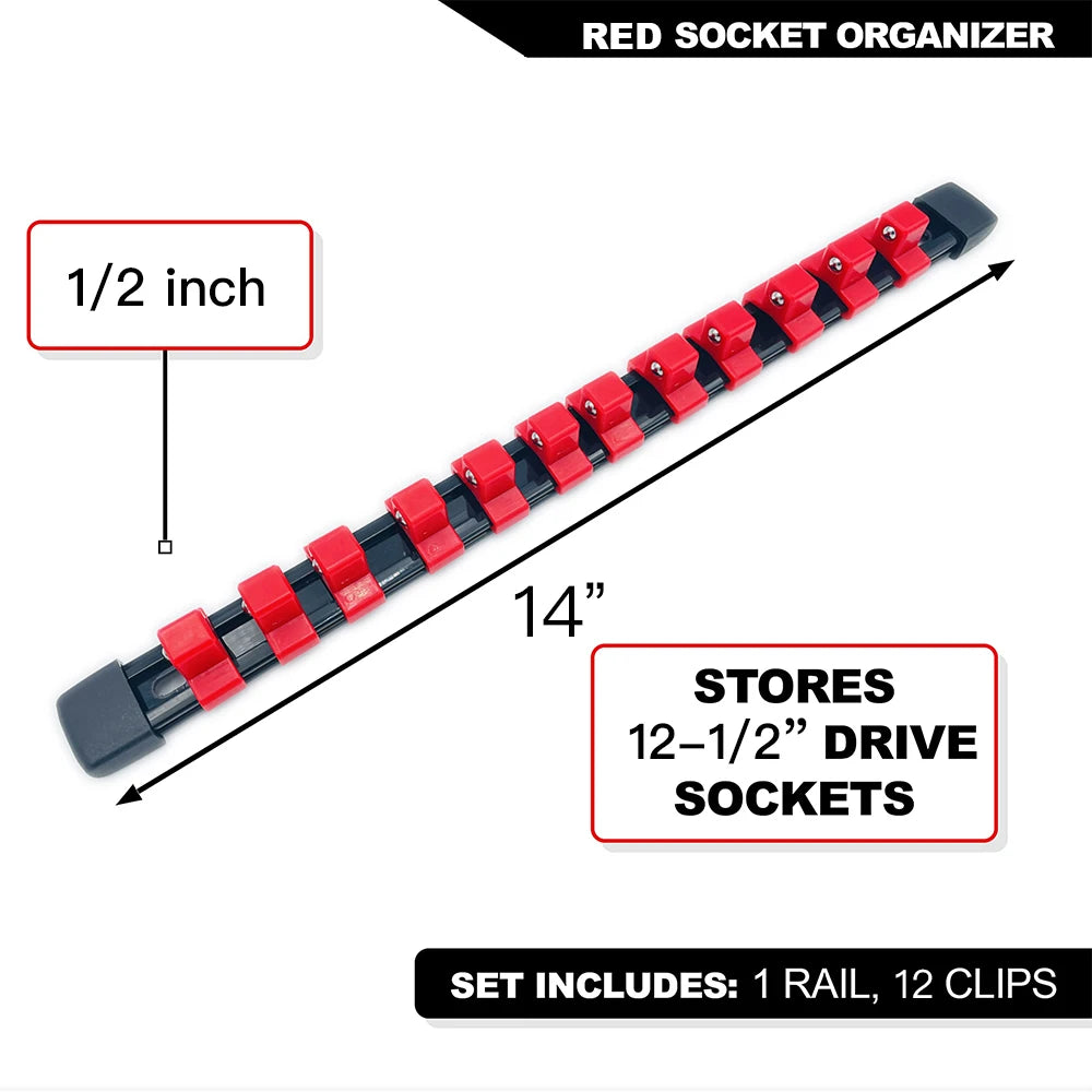 Universal Socket Organizer Rail – 1/4", 3/8", 1/2" Wrench Holder Plastic Bracket for Wall Mount & Home Repair Tools