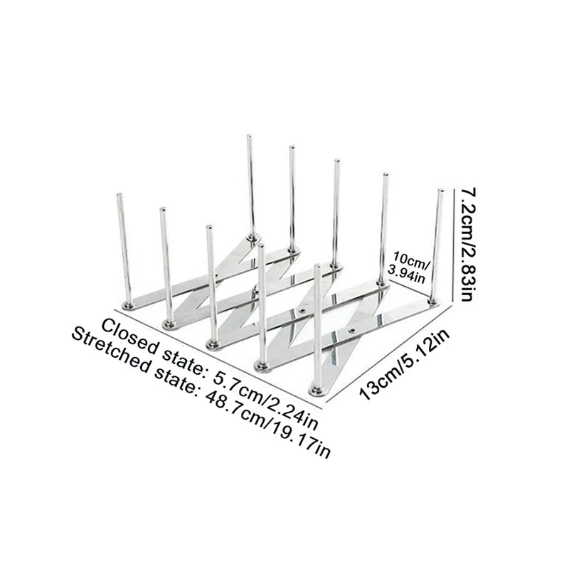 Foldable Stainless Steel Dish & Lid Rack - Retractable Pot Lid Organizer for Kitchen Tableware Storage