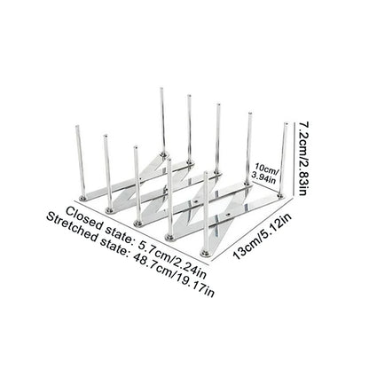 Foldable Stainless Steel Dish & Lid Rack - Retractable Pot Lid Organizer for Kitchen Tableware Storage