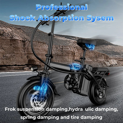 LELEKUAI 500W Folding Electric Bike for Adults – 20 MPH, 48V 10.4Ah Removable Battery, 14-Inch E-Bike with Multi-Shock Absorption
