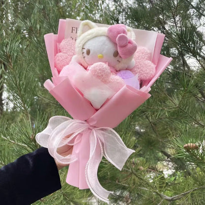 Sanrio Plush Bouquet — My Melody, Kuromi, Cinnamoroll & Hello Kitty Handmade Gift