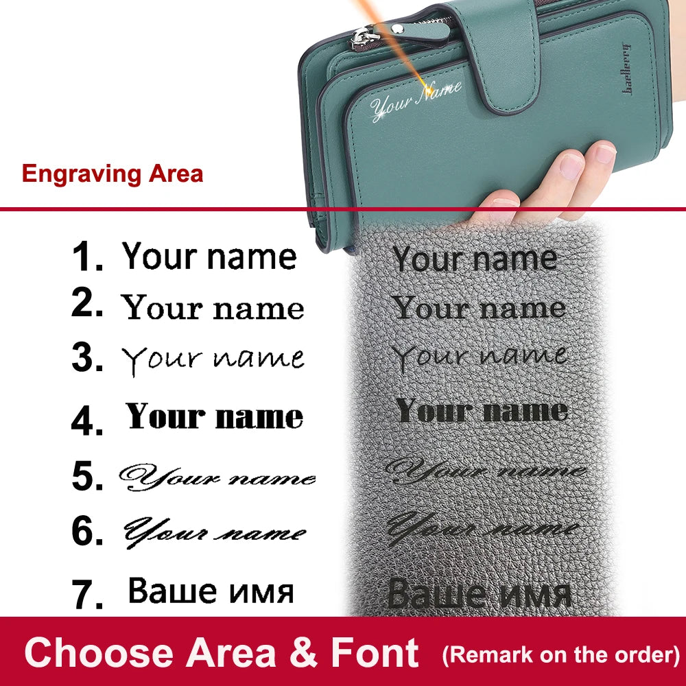 2024 Women’s Long Wallet – Custom Name Engraving, 15 Card Holders & Zippered Classic Purse
