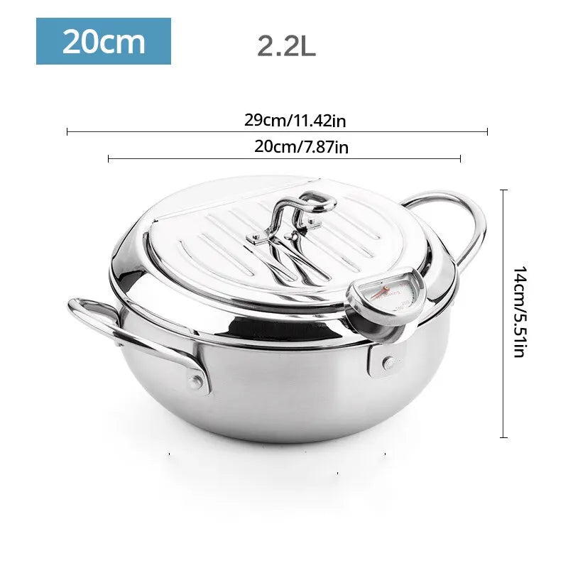 Stainless Steel Oil Thermometer with Cover – Small Frying Pan for Tempura, French Fries & Oil Saving