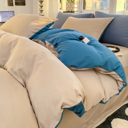 Washed Cotton Duvet Cover Set - Solid Color Soft Bedding Collection with Pillowcases Comforter Cover 220x240cm