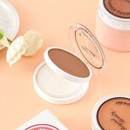Wheat Bronzing Powder for Dark Skin - Matte Finish, Sweatproof & Oil Control Foundation Concealer with Puff & Mirror