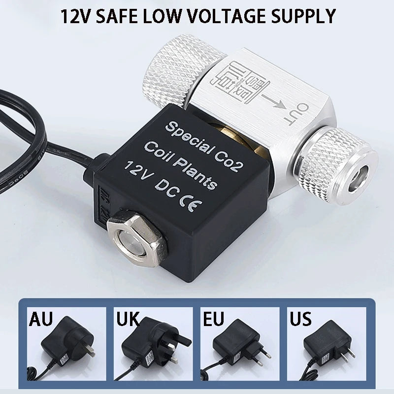 ZRDR Aquarium CO2 Solenoid Valve Regulator – 110V-220V Electric Magnetic Valve for Fish Tanks, Low Temperature, EU/US DC12V