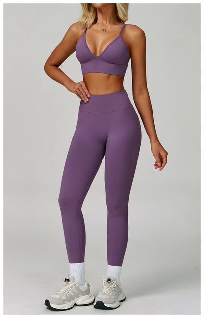 2/3PCS Women’s Seamless Yoga & Gym Set – Push-Up Sports Bra, Long Sleeve Jacket & Workout Leggings