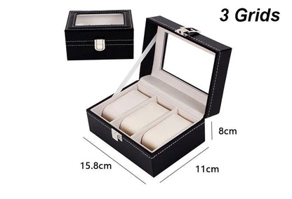 DELESYS PU Leather Watch Box — 2/3/4/5/6/8/10/12 Slot Traditional Style Storage Case with Lock, Gift Watch Organizer