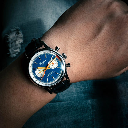 Sugess Pilot Men’s Chronograph Watch — Original ST1901 Mechanical Movement, Sapphire Crystal, Waterproof Racing Strap