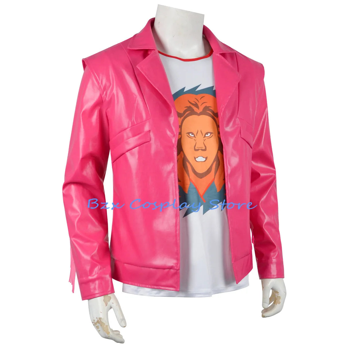 Cleaner Garrett Cosplay Costume – Anime Garbage Man Pink PU Jacket with Gloves & Glasses Party Adventure Outfit