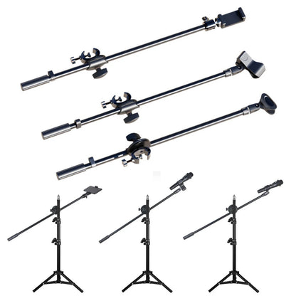 55CM Rotating Microphone Stand - Crossbar Arms with Mic Clip, Phone Holder, Extension Bracket, 3/8 Thread Cross Bar