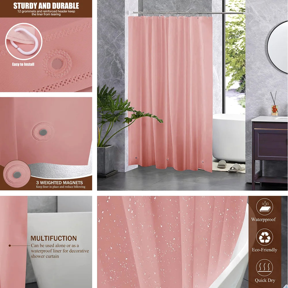 PEVA Shower Curtain: Waterproof Transparent/Colorful Plastic Bath Curtains - Mildew-Resistant Luxury Home Decor with Hooks