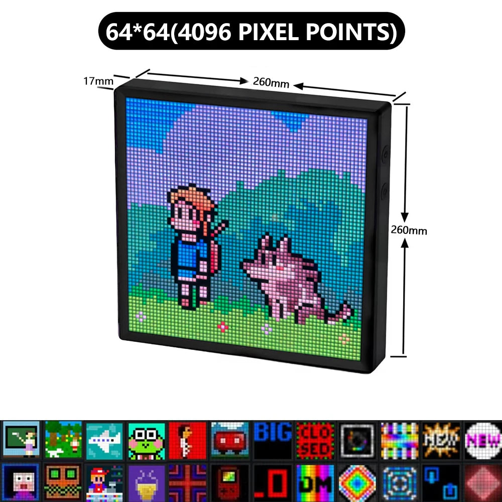 64x64 RGB LED Pixel Matrix Display Panel – Programmable Smart Pixel Art Screen with Bluetooth APP Control Creative LED Sign Board