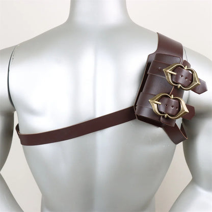 Medieval Sword Shoulder Double Back Scabbard - PU Leather Rapier Sheath with Buckle Strap for Viking Knight Cosplay