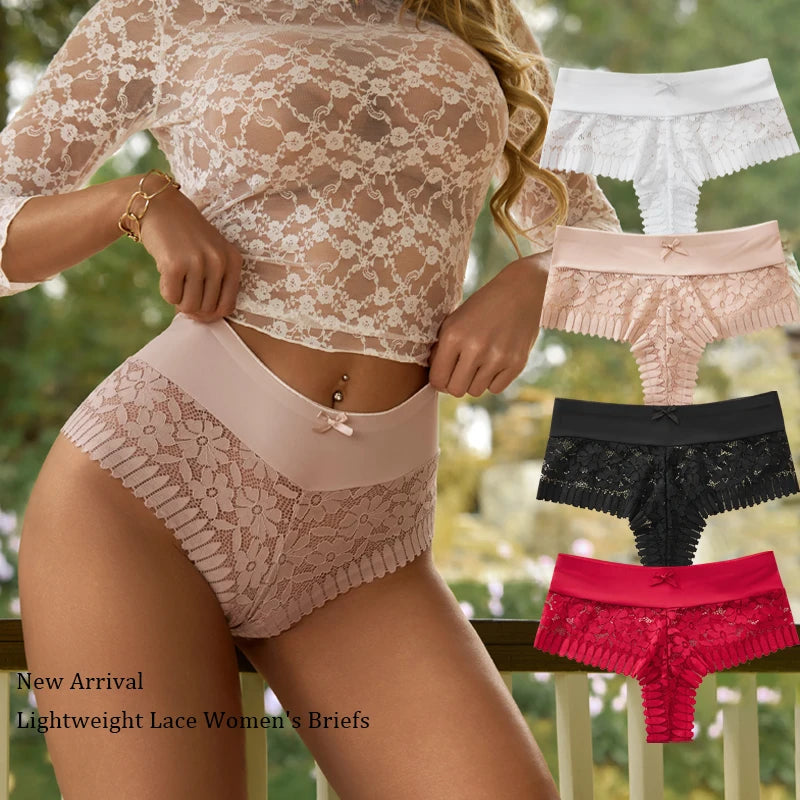 Women's Lace Panties 3PCS - Sexy Bow Detail, Breathable Comfortable Briefs S-XL
