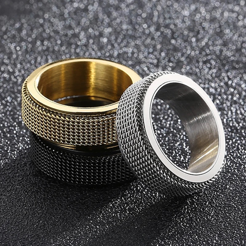 Trendy Waterproof Stainless Steel Spinner Mesh Wedding Band Ring for Men & Women - Stress Relief Charm Jewelry Gift