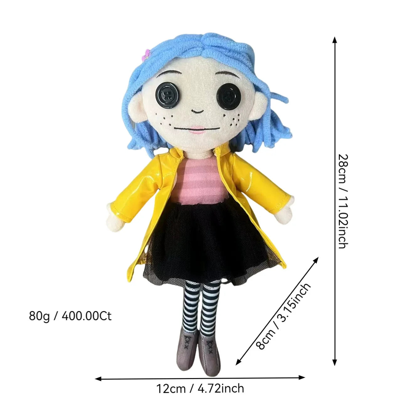 28cm Coraline Plush Toy – Kawaii Cartoon Figure, Soft Pillow Doll for Kids, Collectible & Birthday Gift