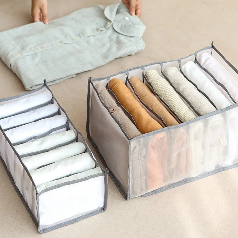 7-Grid Jeans Storage Box — Closet & Wardrobe Drawer Organizer for Clothes, Pants, and Socks Separation