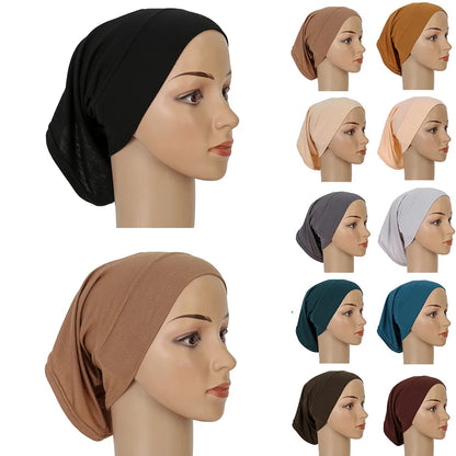 Cotton Modal Inner Hijab Undercap – Soft Stretch Muslim Turban, Islamic Underscarf Bonnet & Tube Cap for Women