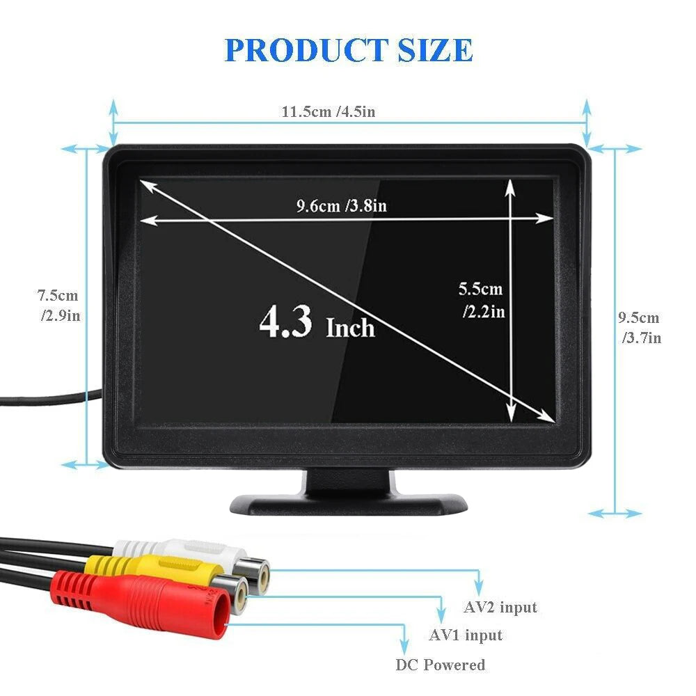 4.3" Car Rear View Monitor – Easy-Install Reversing Camera for Parking System & Vehicle Safety