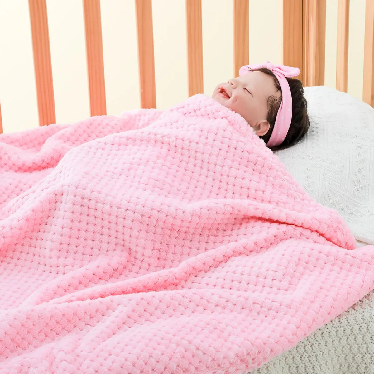 70x100cm Baby Blanket – Thick Flannel Solid Color & Pineapple Plaid Swaddle, Sofa & Throw Blanket for Kids