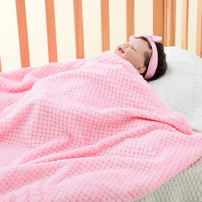 70x100cm Baby Blanket – Thick Flannel Solid Color & Pineapple Plaid Swaddle, Sofa & Throw Blanket for Kids