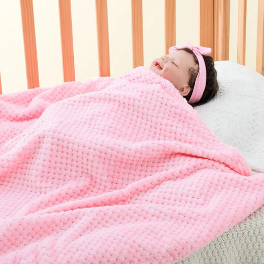 70x100cm Baby Blanket – Thick Flannel Solid Color & Pineapple Plaid Swaddle, Sofa & Throw Blanket for Kids