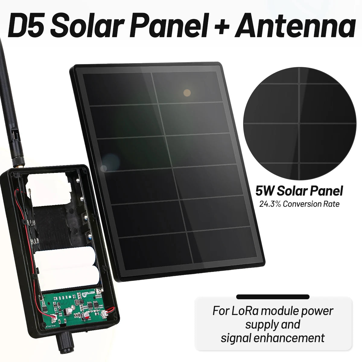 D5 5V Solar Panel Kit - Solar Power Module for Heltec LoRa32 V3, Meshtastic, MeshCore & ESP32 868/915MHz Boards
