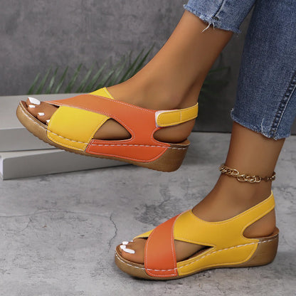 New Women's Contrast Color Wedge Sandals – Comfortable Peep Toe Non-Slip Platform Beach Shoes