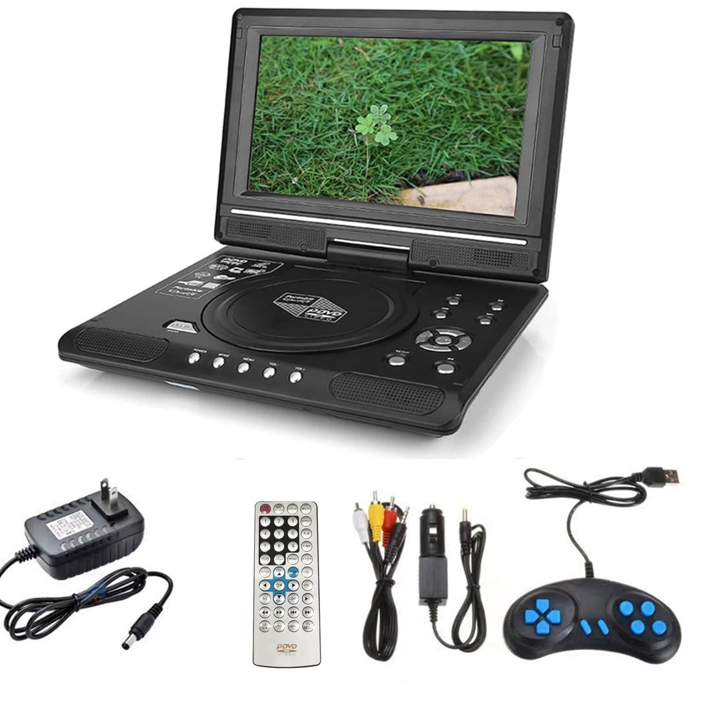 9.8" Portable LCD DVD Player for Car & Home – 270° Swivel Screen, CD/MP3/FM, Game & TV Function