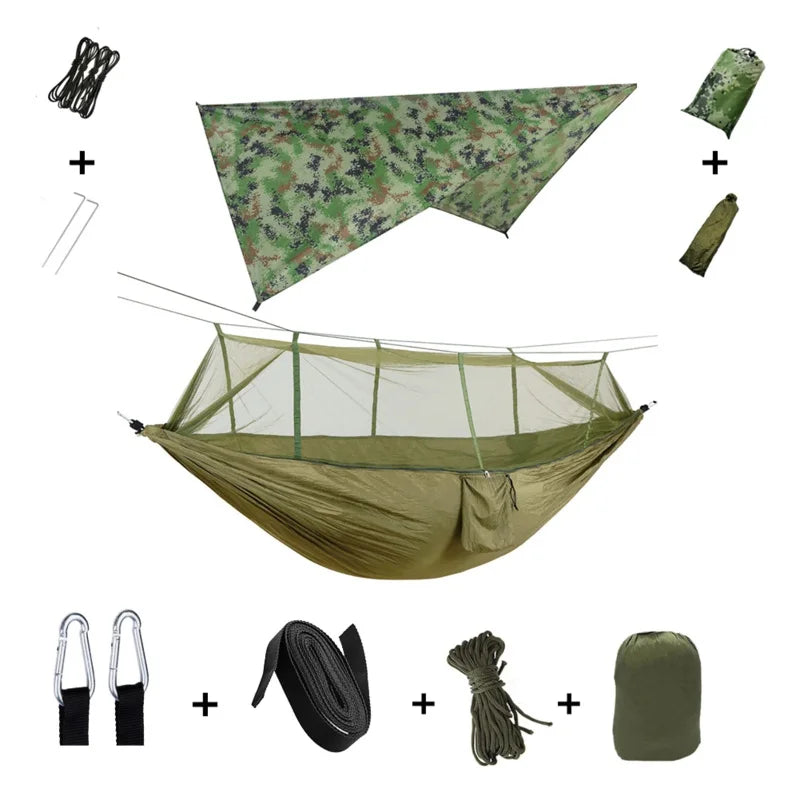 Camping Hammock with Mosquito Net - Waterproof Portable Outdoor Sleeping Shelter for Hiking & Travel