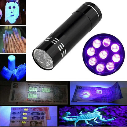 UV 9 LEDs Ultraviolet Flashlight – Multi-Functional Mini Fluorescent Torch, Lightweight, Portable, Waterproof Emergency Lamp