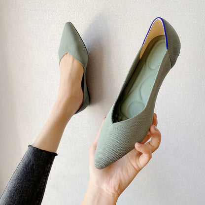 Women’s Pointed Flat Shoes - Comfortable Knitted Elastic Casual Fashion Shoes for Spring & Autumn Wear
