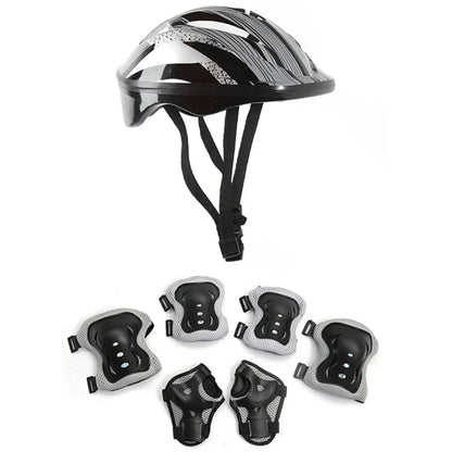 7-Piece Kids Bicycle Protective Gear Set – Helmet, Knee & Elbow Pads for Boys & Girls, Adjustable 48-55cm, Ages 5-12