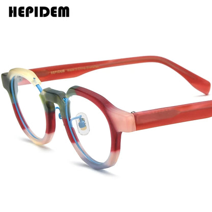 FONEX HEPIDEM Acetate Eyeglass Frames - Retro Round Vintage Eyewear for Men & Women