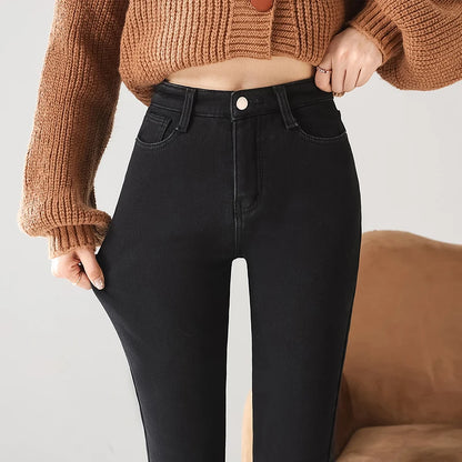 Women’s Thermal Fleece Jeans – Winter Warm Thickened Skinny Velvet Pants