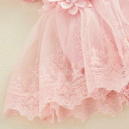 3D Flower Baby Girls’ Romper - Princess Mesh Lace Ruffle Bodysuit Dress with Headband