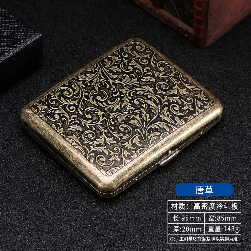 Retro Metal Cigarette Case - 20-Piece Capacity Vintage Bronze Tobacco Storage Holder
