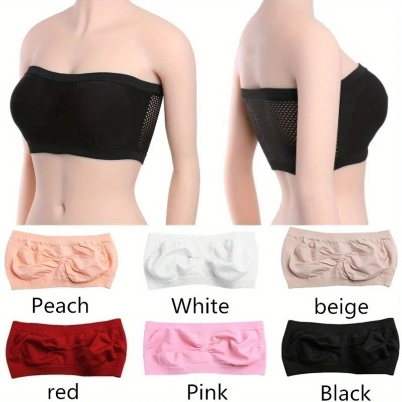 Women’s Strapless Seamless Bandeau Bra – Soft Stretch Breathable Mesh Invisible Underwear